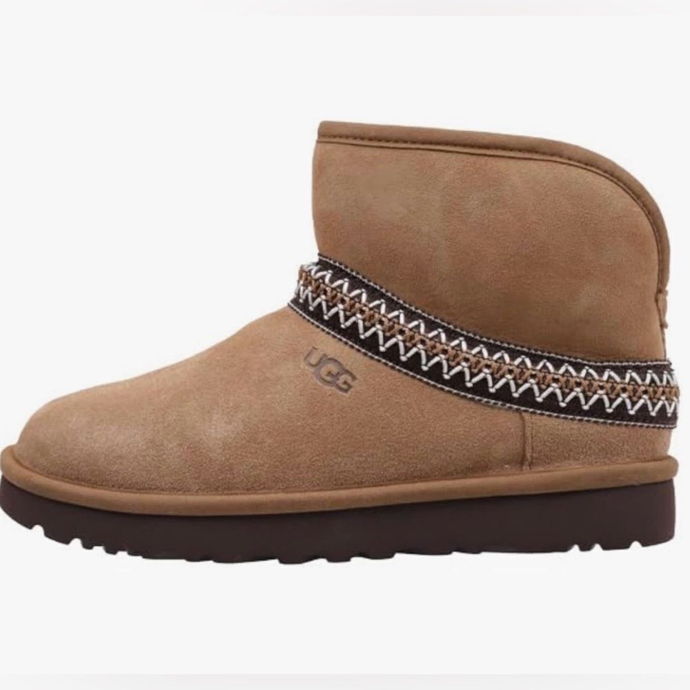 NIB UGG Classic Suede Boot Mini Crescent Women Sz 10 Chestnut Braid Winter NEW - Picture 4 of 5
